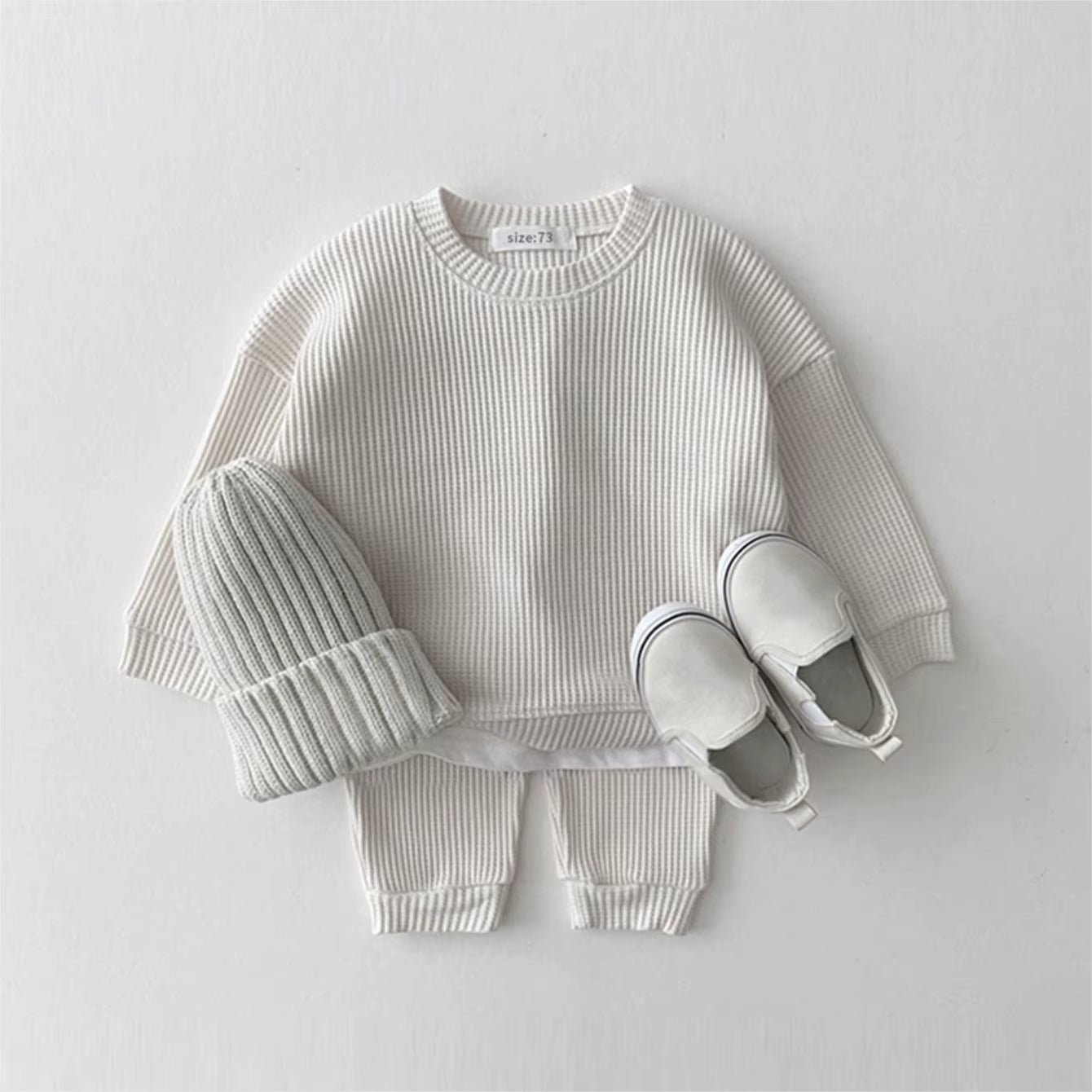 Fashion Toddler Baby Girl Clothing Sets for Infant Waffle Cotton Baby Boys Clothes Set Sweatshirt+Pants 2Pcs Outfit Kids Costume