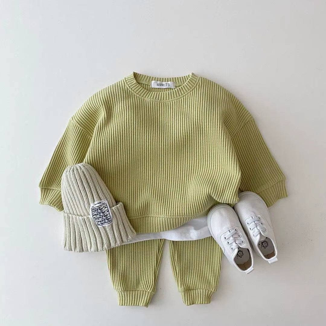 Fashion Toddler Baby Girl Clothing Sets for Infant Waffle Cotton Baby Boys Clothes Set Sweatshirt+Pants 2Pcs Outfit Kids Costume