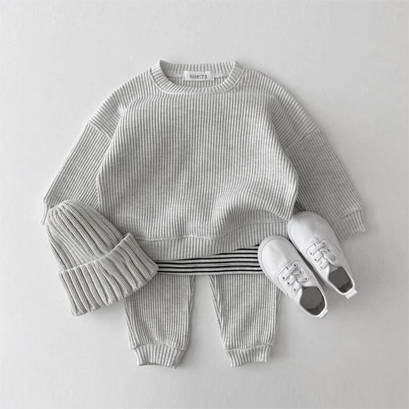 Fashion Toddler Baby Girl Clothing Sets for Infant Waffle Cotton Baby Boys Clothes Set Sweatshirt+Pants 2Pcs Outfit Kids Costume