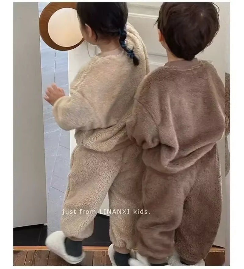 2025 Toddler Girls Cute Sweatshirt Suits Warm Hoodies+Pants 2Pcs Sets Children Boys Outfits Winter