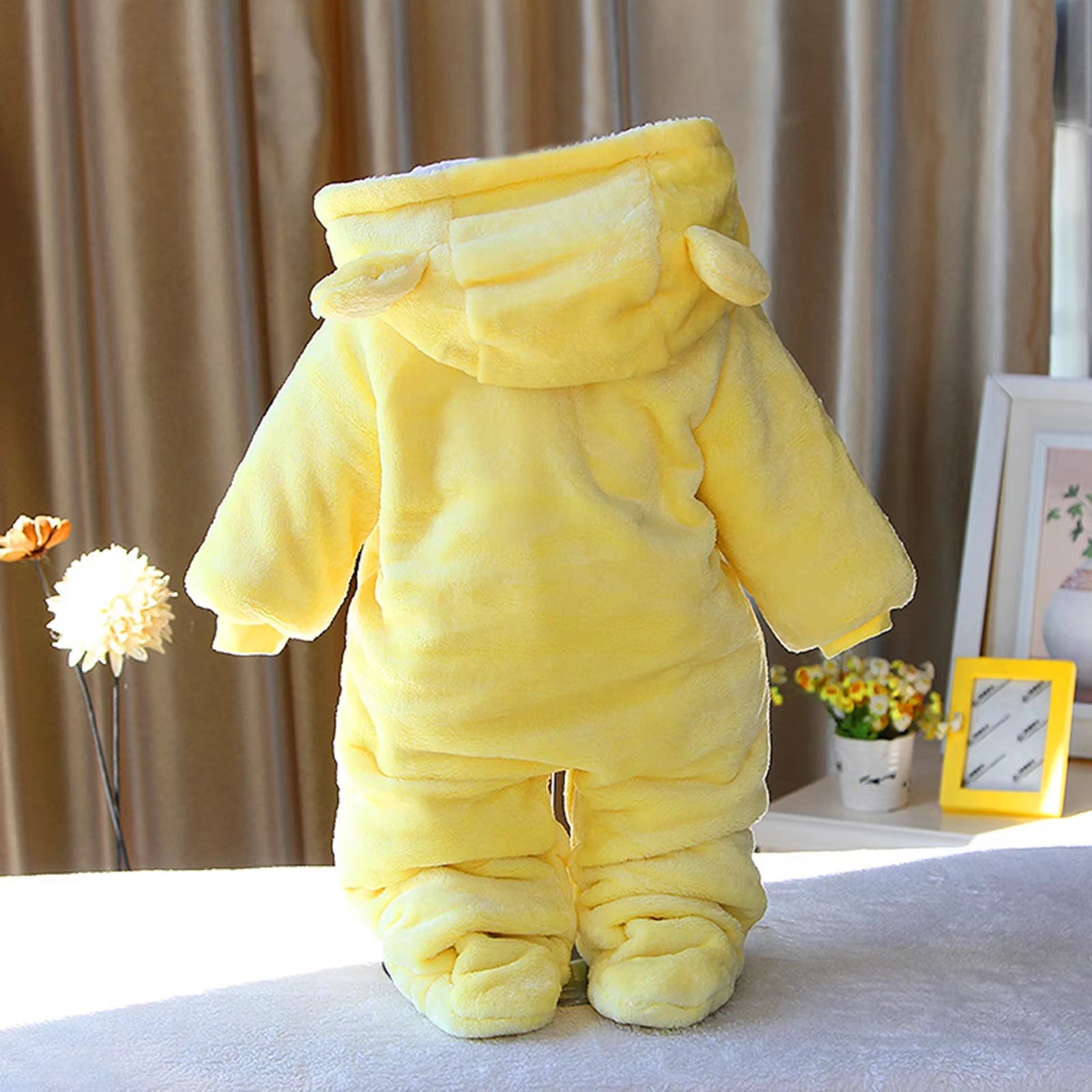 Baby Hooded Footie Romper Snap up Fleece Snowsuit with Headband Foot Cover Jumpsuit Winter Cute Pattern Jumpsuit Outwear