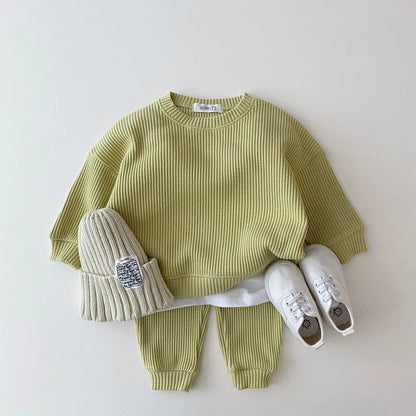 Fashion Toddler Baby Girl Clothing Sets for Infant Waffle Cotton Baby Boys Clothes Set Sweatshirt+Pants 2Pcs Outfit Kids Costume