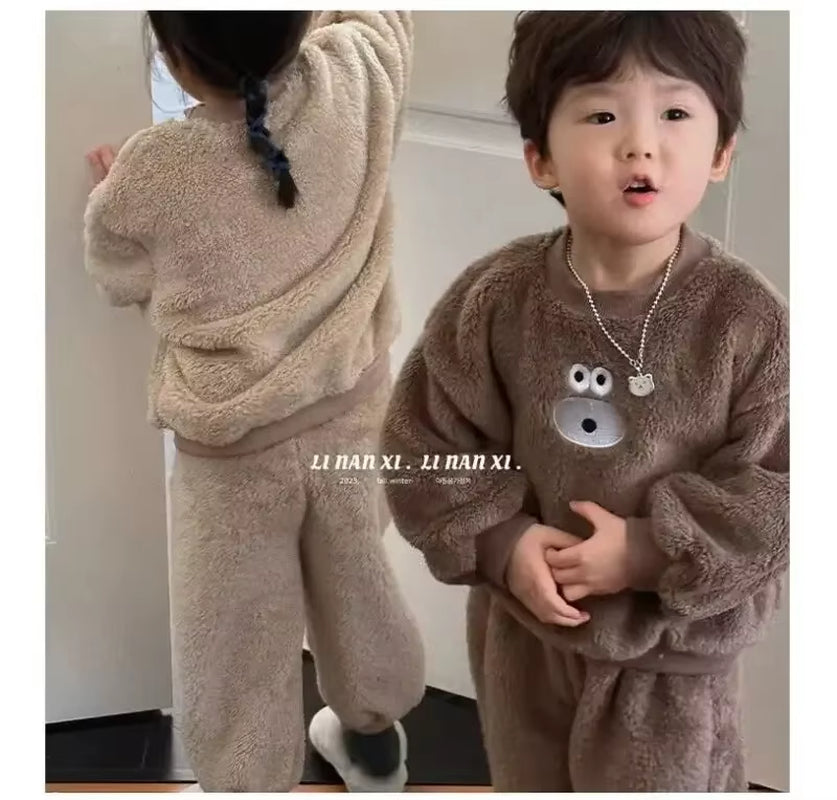 2025 Toddler Girls Cute Sweatshirt Suits Warm Hoodies+Pants 2Pcs Sets Children Boys Outfits Winter