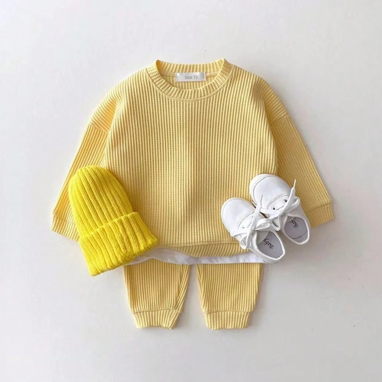 Fashion Toddler Baby Girl Clothing Sets for Infant Waffle Cotton Baby Boys Clothes Set Sweatshirt+Pants 2Pcs Outfit Kids Costume