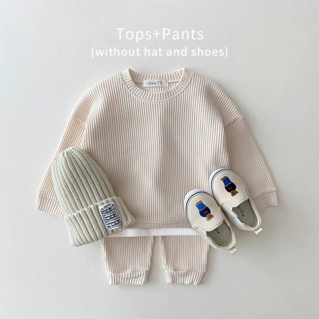Fashion Toddler Baby Girl Clothing Sets for Infant Waffle Cotton Baby Boys Clothes Set Sweatshirt+Pants 2Pcs Outfit Kids Costume