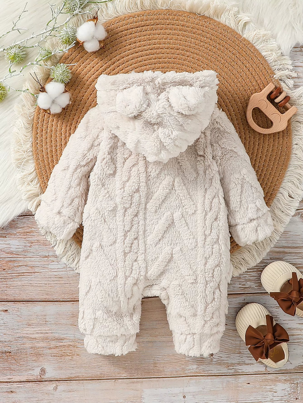 Baby Boys Winter Long Sleeve Soild Plush Hoodie Zipper Fashion Jumpsuit for Newborn Warm Clothes
