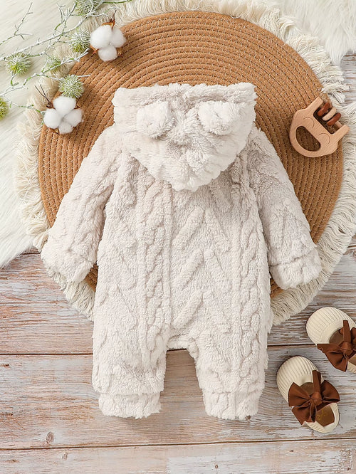 Baby Boys Winter Long Sleeve Soild Plush Hoodie Zipper Fashion Jumpsuit for Newborn Warm Clothes