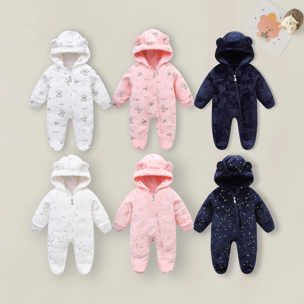 0-12M Cartoon Newborn Bodysuit Warm Romperssoft Newborn Baby Clothes Flannel Autumn Winter Baby Boys Girls Jumpsuit